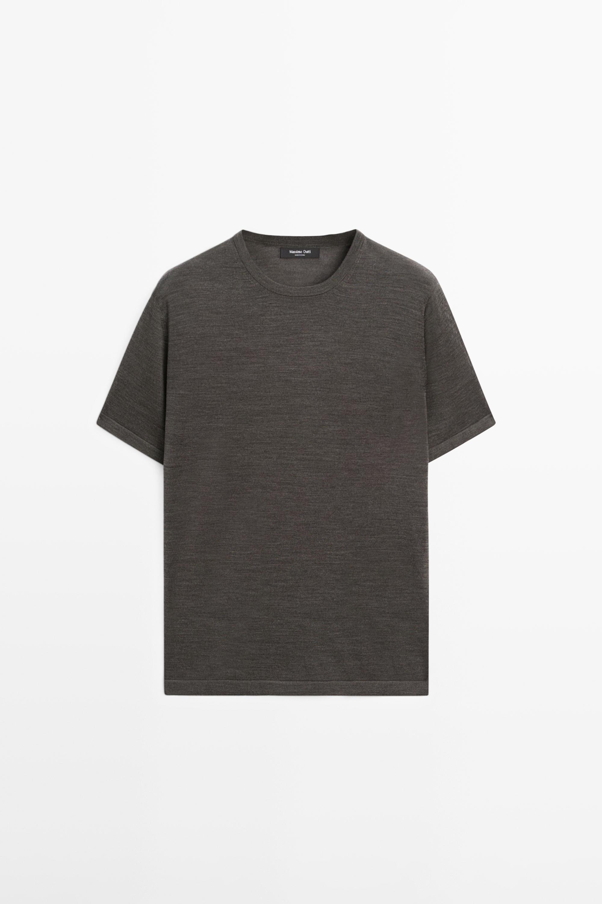 Wool-blend short-sleeve knit sweater